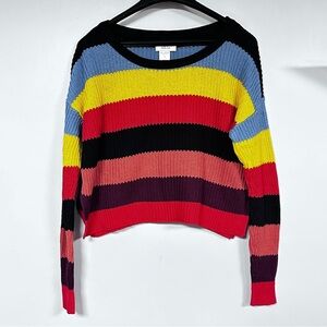 Arizona Jean Co Bold Stripes, Oversized, Cropped Sweater Women & Teens Retro M